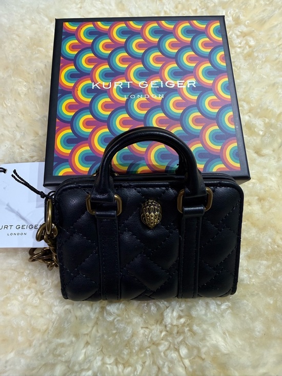 Kurt Geiger Handbags - Kurt GeigerBoston card key  charm Black Quilted Mini Satchel with Gold Hardware